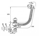 RAVAK - Odtokové systémy Vanová odtoková a přepadová souprava, délka 570 mm, matná černá X01745