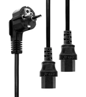 MicroConnect Síťový napájecí kabel Schuko 90° úhel - 2x C13 1.8m černá (PE011318)