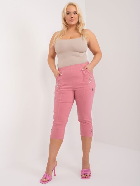 Prašně růžové kalhoty větší velikosti 3/4 nohavicemi