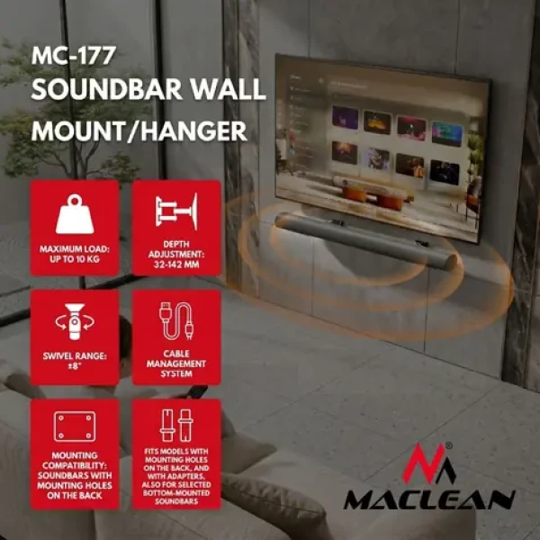 Maclean MC-177 černá / Držák pro soundbar / nosnost 10 kg / náklon ±8° (MC-177)
