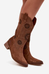 Otevřené dámské kozačky z přírodního semiše na klínu Zazoo 3793 hnědé 38