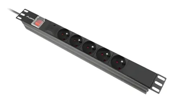 Lanberg PDU černá / Zásuvková lišta do racku / 19" 1U / 5x zásuvka / IEC C14 / 10 A (PDU-05E-0200-IEC-BK)