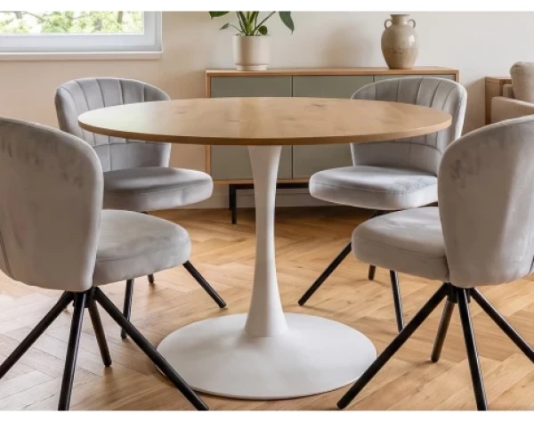 Kulatý jídelní stůl Ronduel, 110 cm, bílý/dub