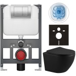 CERANO - Kompletní WC set Basic/Cesso - černá matná - WC tlačítko Maxio/Stříbrná - závěsné - nízký modul - předstěnová instalace - 49x36 CER-8050BD86359