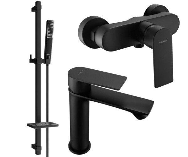 MEXEN - Royo SET umyvadlová + sprchová baterie s příslušenstvím DQ72, černá 72204DQ72-70