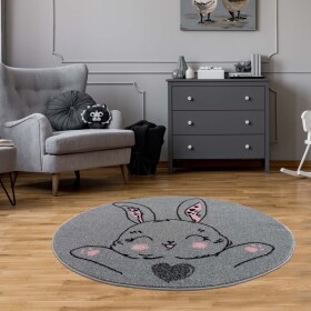 DumDekorace Dětský šedý kulatý koberec usměvavý zajko Šířka: 120 cm