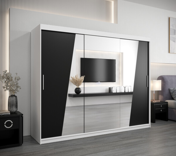 Šatní skříň Abi R0 Barva korpusu: Bílá, Rozměry: 250 cm, Dveře: Černá