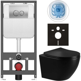 CERANO - Kompletní WC set Basic/Cesso - černá lesklá - WC tlačítko Dualo/Stříbrná - závěsné - předstěnová instalace - 49x36 CER-8050BD86298