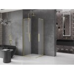 MEXEN/S - Velar L Duo sprchový kout, posuvné dveře 80 x 80, dekor, zlato kartáčovaná 871-080-080-02-33-55