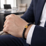 Luxusní pánský náramek Samuel - jantar, turmalín, Černá 21 cm