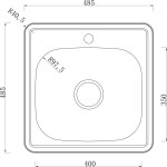 Erga HD, 1-komorový ocelový dřez 485x485x160 mm, dekor síťovinová struktura, ERG-MLS-HD4848D