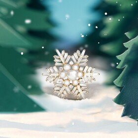Vánoční brož v podobě zlaté sněhové vločky - perla, zirkony, Zlatá