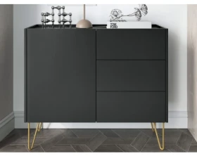 Komoda se šuplíky Harmony, černá/černý mramor