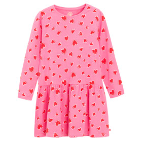 Bavlněné šaty s potiskem srdíček -růžové - 92 PINK
