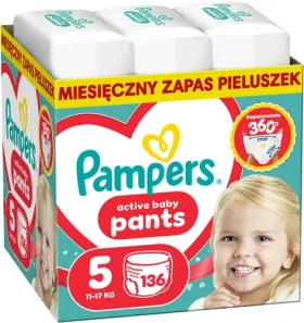 Pampers Active Baby 11-17 kg (136 ks) / Plenkové kalhotky / Velikost 5 (11-17 kg)
