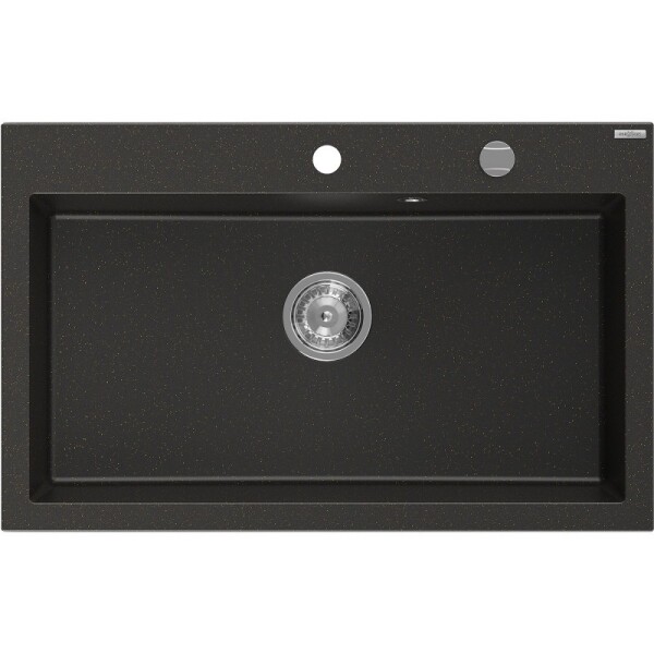 MEXEN - Elix granitový dřez 1-miska 800 x 500 mm, černá/zlatá metalik, sifon chrom 6527801005-75