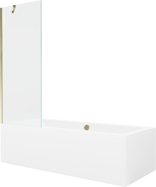 MEXEN/S - Cube obdélníková vana 180 x 80 cm s panelem + vanová zástěna 70 cm, transparent, zlatá 550518080X9507000050
