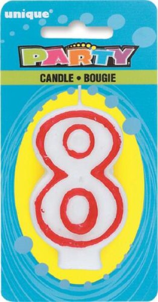 Unique svíčka na dort číslo 8 bílá s červeným okrajem 8 cm Unique svíčka na dort číslo 8 bílá s červeným okrajem 8 cm