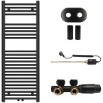 CERANO Koupelnový radiátorový set Benito - kombinované vytápění, termo tyč - středové připojení 50 mm - 300W - černá matná - 1200x450 mm
