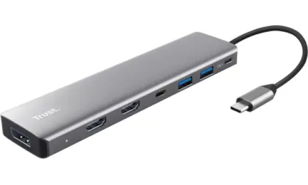 Trust Dalyx 7v1 stříbrná / USB-C hub / 3x HDMI / 2x USB-A / 2x USB-C / 100W PD (25661)