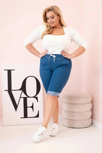 Dámské bavlněné šortky Plus Size tmavě modré - Kesi 6XL