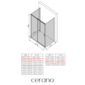 CERANO - Třístěnný sprchový kout Varone LINE U L/P - 6 mm - černá matná, transparentní sklo - 100x90x195 - posuvný CER-DY505B-90133
