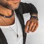 Korálkový náramek Marco - 8 mm matný černý onyx a lapis lazuli, Modrá 25 cm