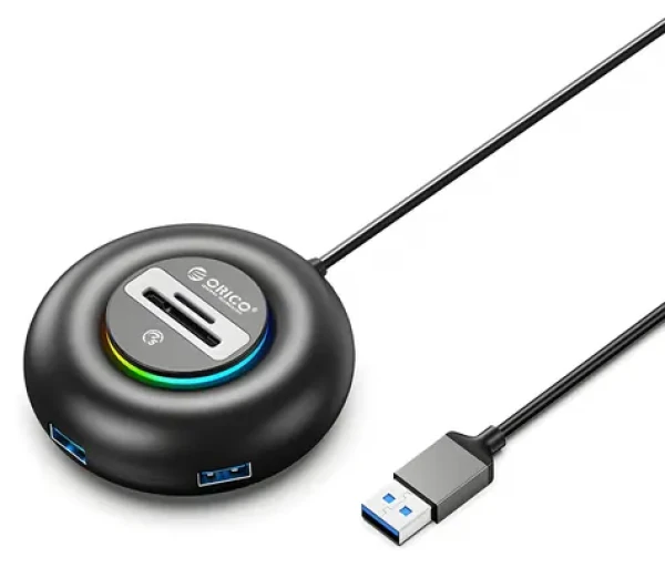 Orico YXR5-U3 RGB černá / USB hub / 4x USB-A 3.0 / čtečka SD a microSD / kabel 0,3 m