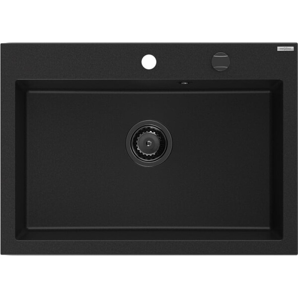 MEXEN/S - Elix granitový dřez 1-miska 700 x 500 mm, černá, sifon černá 6526701005-77-B