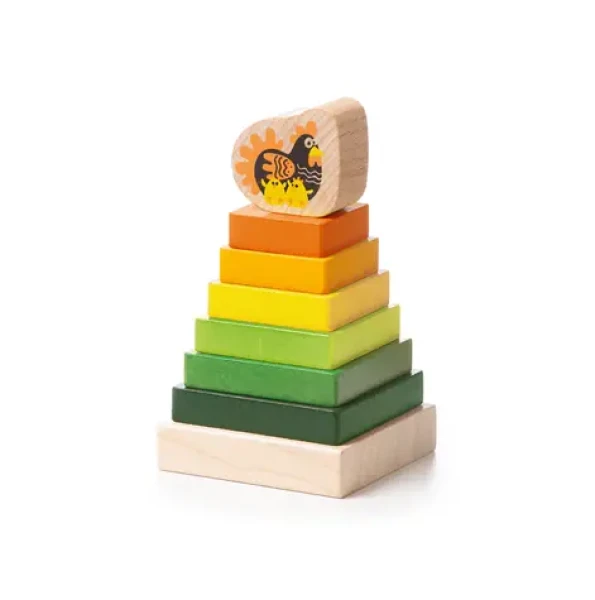 CUBIKA 15276 Barevná pyramida se slepičkou - dřevěná skládačka
