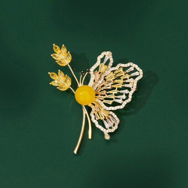Brož Swarovski Elements Angiola - motýl, Žlutá