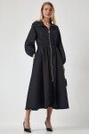 Happiness İstanbul Women's Black Zippered Seasonal Woven Dress Trench Coat