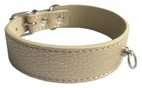 HUHUBAMBOO Obojek Metal béžový M / Obojek pro psy / 28 mm x 30-35 cm / Hovězí kůže (355459)