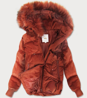 Rudá dámská manšestrová bunda s kapucí (7696) odstíny oranžové L (40)