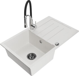 MEXEN - Bruno granitový dřez s odkapávačem včetně baterie Aster, bílá 6513-20-73450-07-B