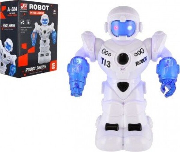 Robot jezdící plast 26cm Ang. mluvící na baterie se světlem se zvukem v krabici 22x28x11cm