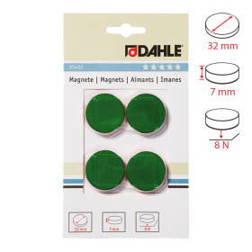 Dahle magnet plánovací, Ø 32 mm, 8 N, 4 ks, zelené