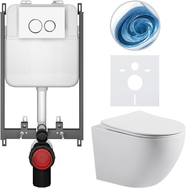 CERANO Kompletní WC set Basic/Cesso - bílá lesklá - WC tlačítko Dualo/Bílá - pro zazdění - 49x36 cm - 8050BD85971