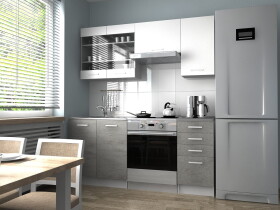 FRONTI Kuchyňská linka PAMELA 180x120 - Bílá + beton - RYCHLE DODÁNÍ