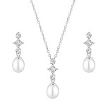 Stříbrná souprava šperků s bílou perlou a zirkony Monica - stříbro 925/1000, Stříbrná Bílá 38 cm + 7 cm (prodloužení)