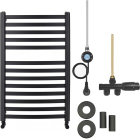 CERANO Koupelnový radiátorový set Paolo - kombinované vytápění, wifi tyč - boční jednobodové připojení - 300W - černá matná - 850x550 mm