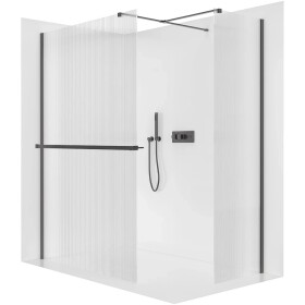 CERANO Sprchová zástěna Walk-in Onyx T L/P - 8 mm - hranatá vzpěra + polička/držák na ručníky - černá matná, rýhované sklo - 110x50x200 cm