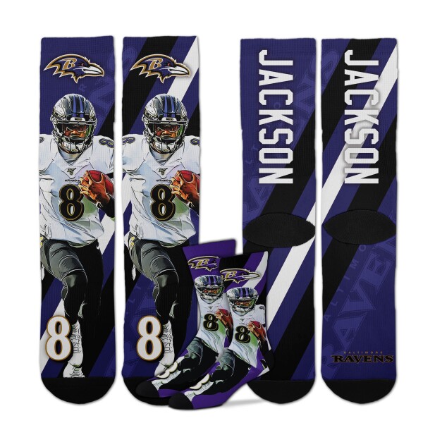 For Bare Feet Pánské ponožky Baltimore Ravens NFL Lamar Jackson Stripe Crew