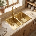 REA - Ocelový dřez Toby BRUSH GOLD bez kuchyňské baterie ZLE-06415