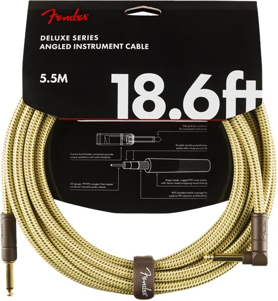 Fender Deluxe Series 18.6' Instrument Cable Tweed Angled