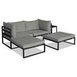 Zahradní set 2+1, stolek 75x30, multifunkční pohovka, kov antracit, světle šedá látka