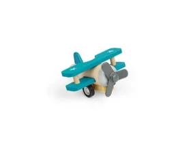 Bigjigs Toys Dřevěné natahovací letadlo Dvouplošník modrý