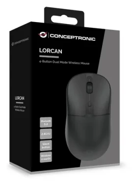 Conceptronic Dual myš černá / Bezdrátová myš / Bluetooth 5.2 + 2,4 GHz / 4 tlačítka / 1600 DPI (LORCAN04B)