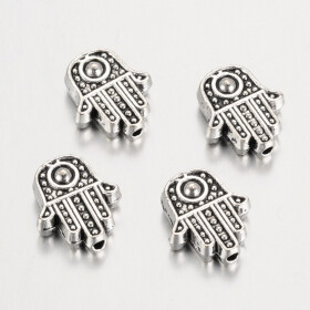 Kovový korálek - starostříbrný - hamsa - 12 x 10 x 4 mm - 1 ks