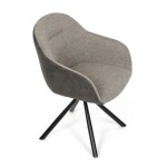 Židle jídelní, béžová látka a tmavě šedá látka v dekoru vintage kůže, černý kov, otočná P90°+ L90° s vratným mechanismem